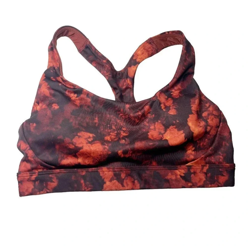 Athleta Red Floral Lightly Padded Sports Bra Women's Size Small
